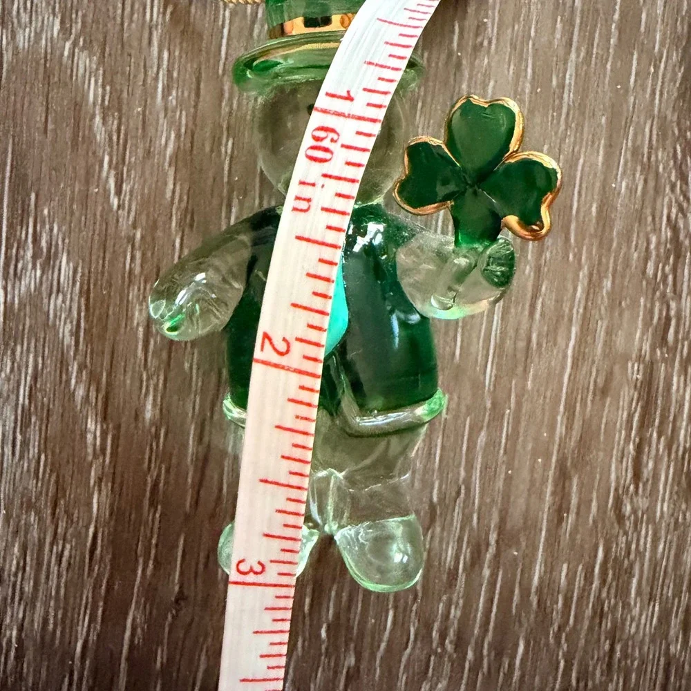 Green Glass Irish Snowman Ornament St Patricks Day Shamrock Leprechaun 3 Inch